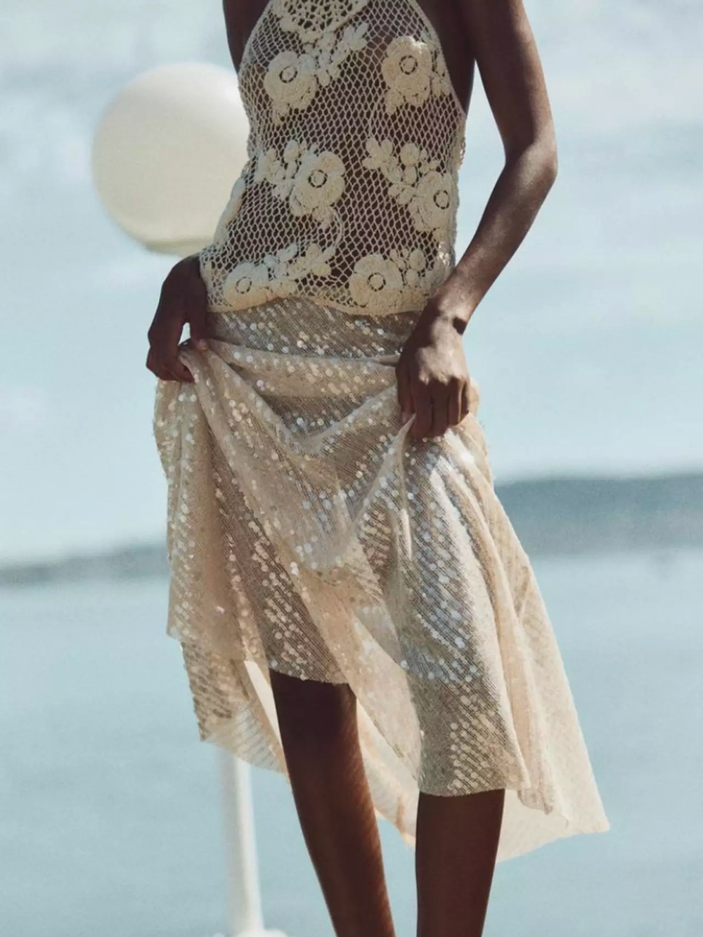 Zara Viral Sequin Crochet Midi Skirt Bridal Euro Summer M - Picture 2 of 5